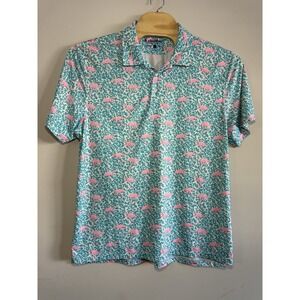 Chubbies The Domingo Performance Polo Shirt Mens XXL Flamingo Print Short Sleeve